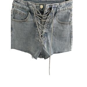 Denim Shorts Mini S Silver Lace Up, Zipper, Button Western Festival NWT